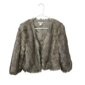 Lucky Brand Womens Faux Fur Cropped Open Front Jacket Coat Sz Medium 3/4 Sleeves